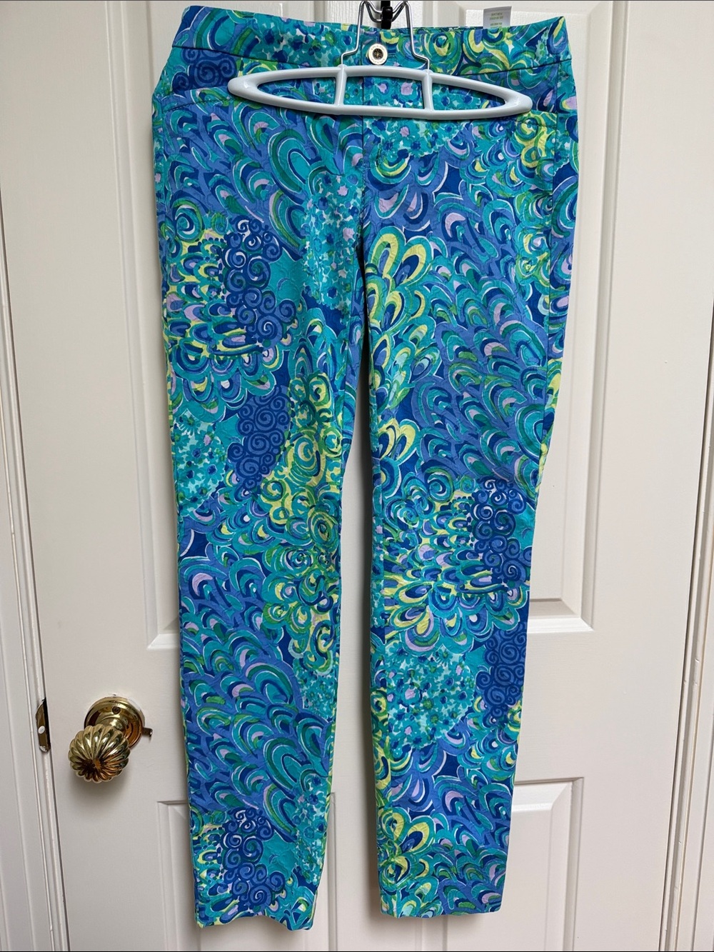 Lilly Pulitzer sz 0  Blue green purple pink printed textured pants resort preppy